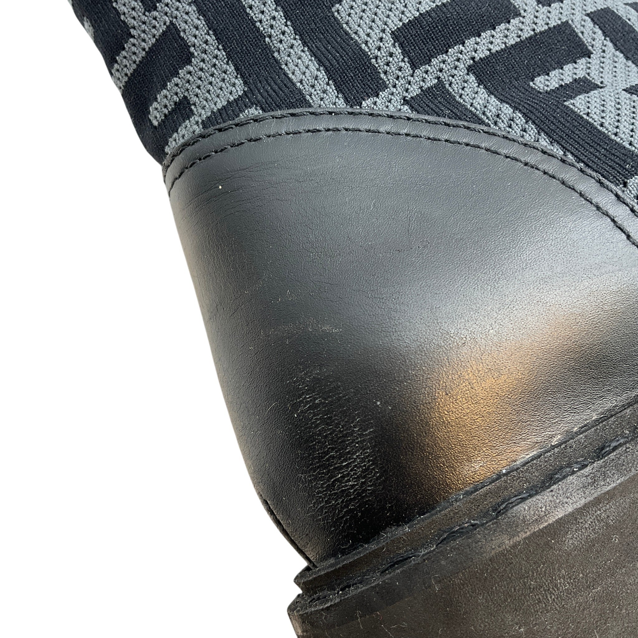 Fendi Black Leather & FF Motif Sock Knit Rockoko Combat Boots
