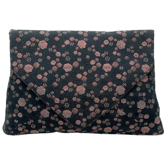 Dries Van Noten Black / Pink Leather Trimmed Jacquard Envelope Clutch
