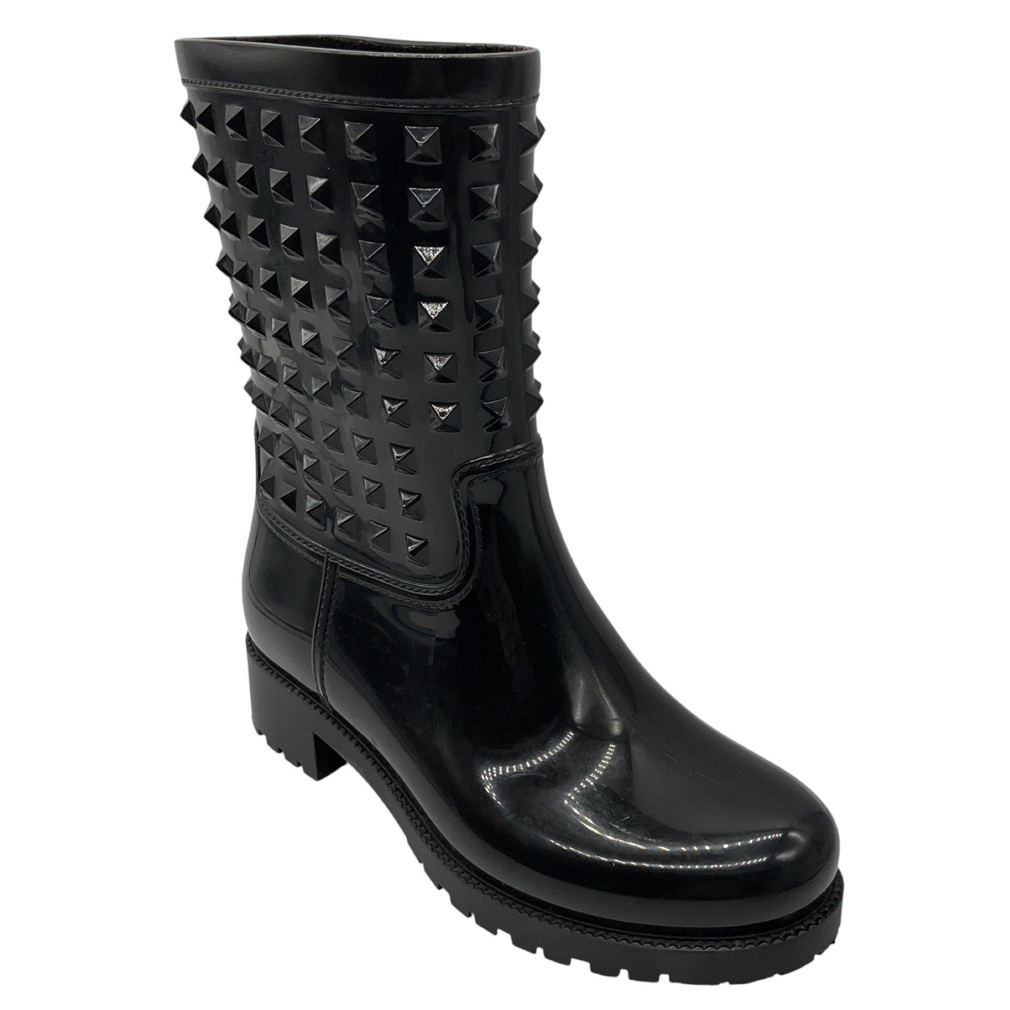 Valentino Black Rockstud Rubber Rain Boots