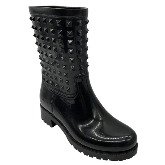 Valentino Black Rockstud Rubber Rain Boots