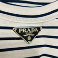 Load image into Gallery viewer, Prada White / Navy Triangle Logo Plaque Striped Cotton T-Shirt Top
