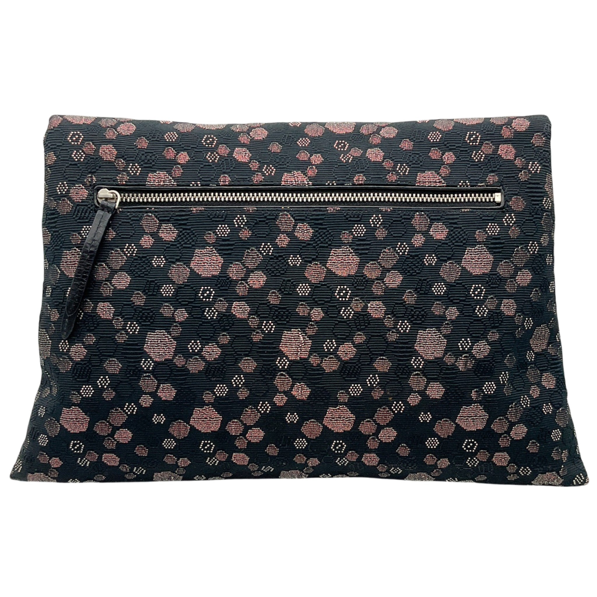 Dries Van Noten Black / Pink Leather Trimmed Jacquard Envelope Clutch