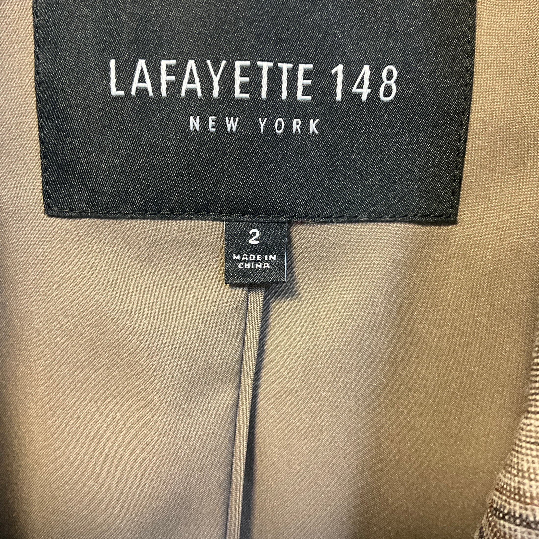 Lafayette 148 New York Beige / Brown Plaid One Button Wool Blazer