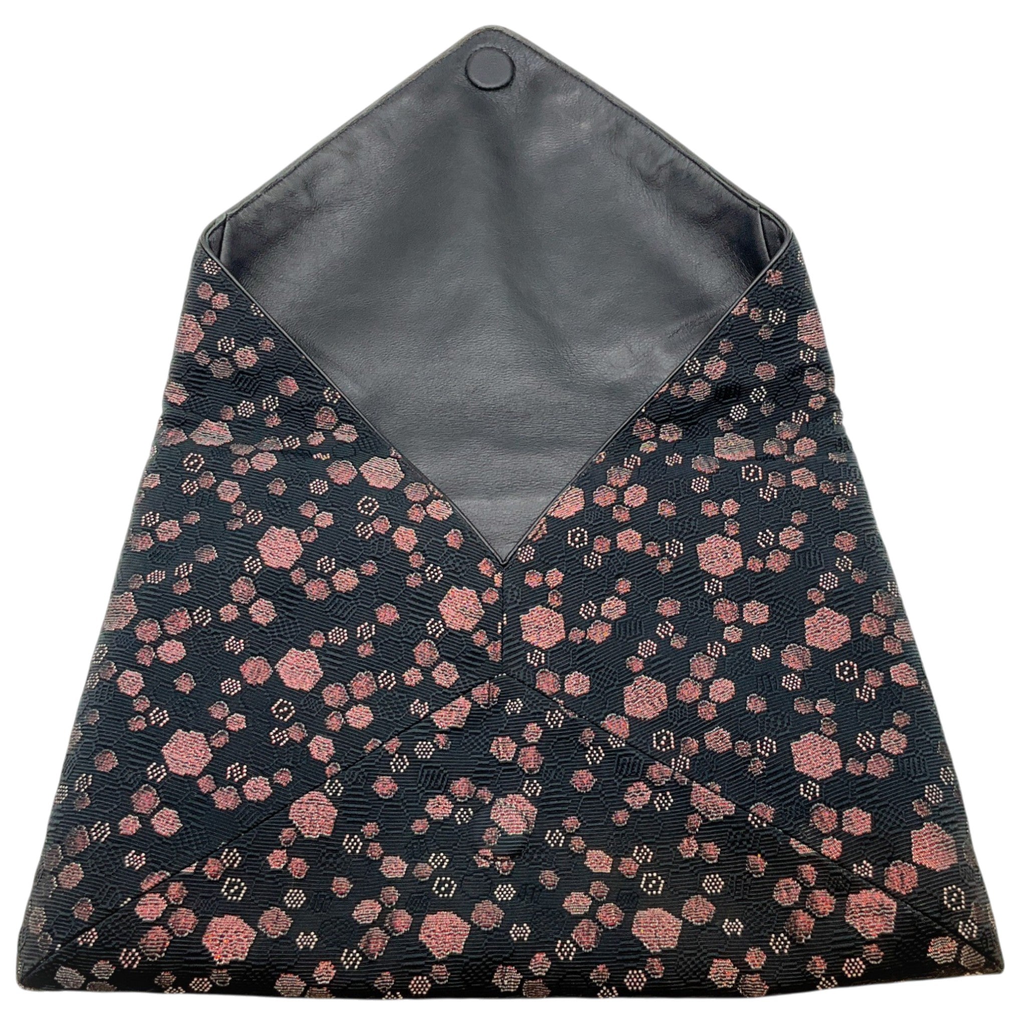 Dries Van Noten Black / Pink Leather Trimmed Jacquard Envelope Clutch