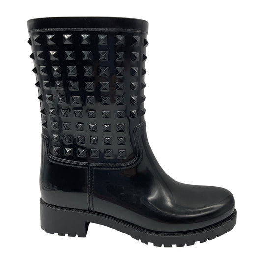 Valentino Black Rockstud Rubber Rain Boots