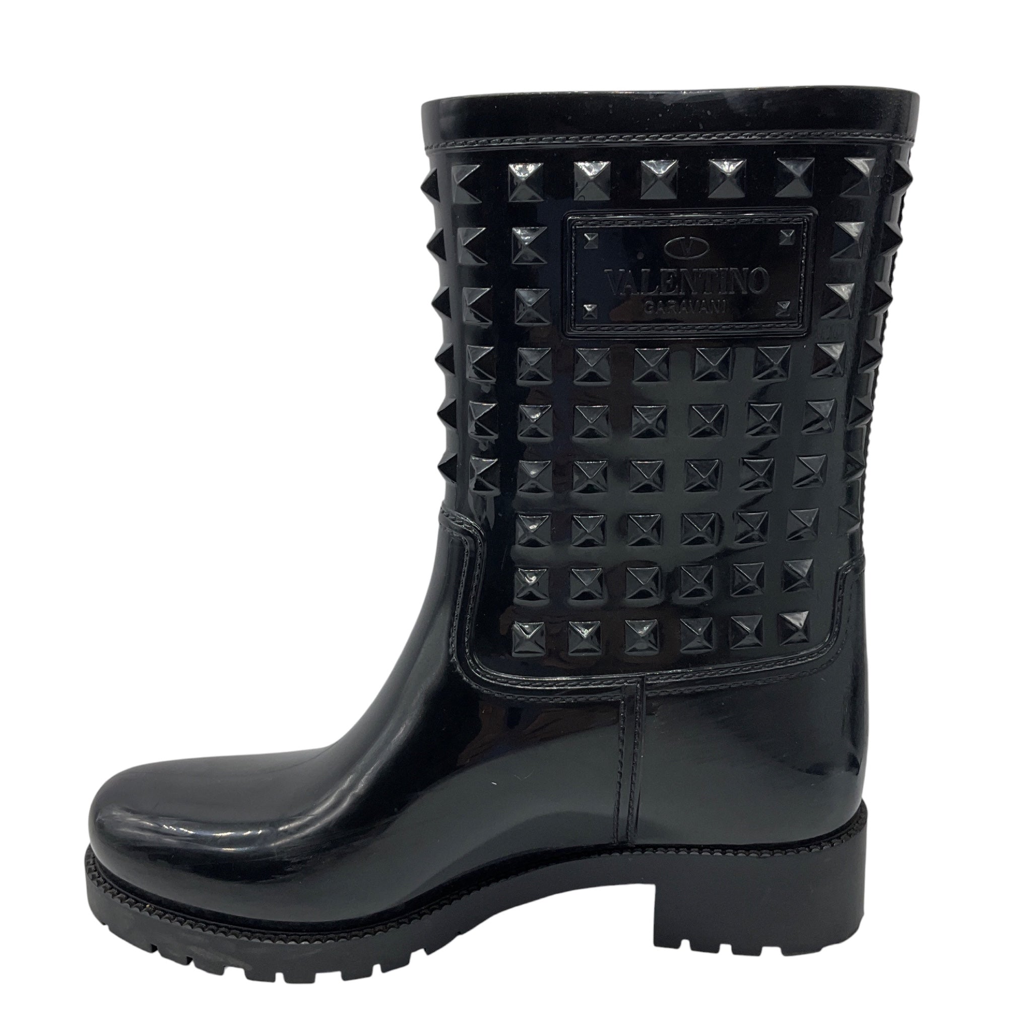 Valentino Black Rockstud Rubber Rain Boots