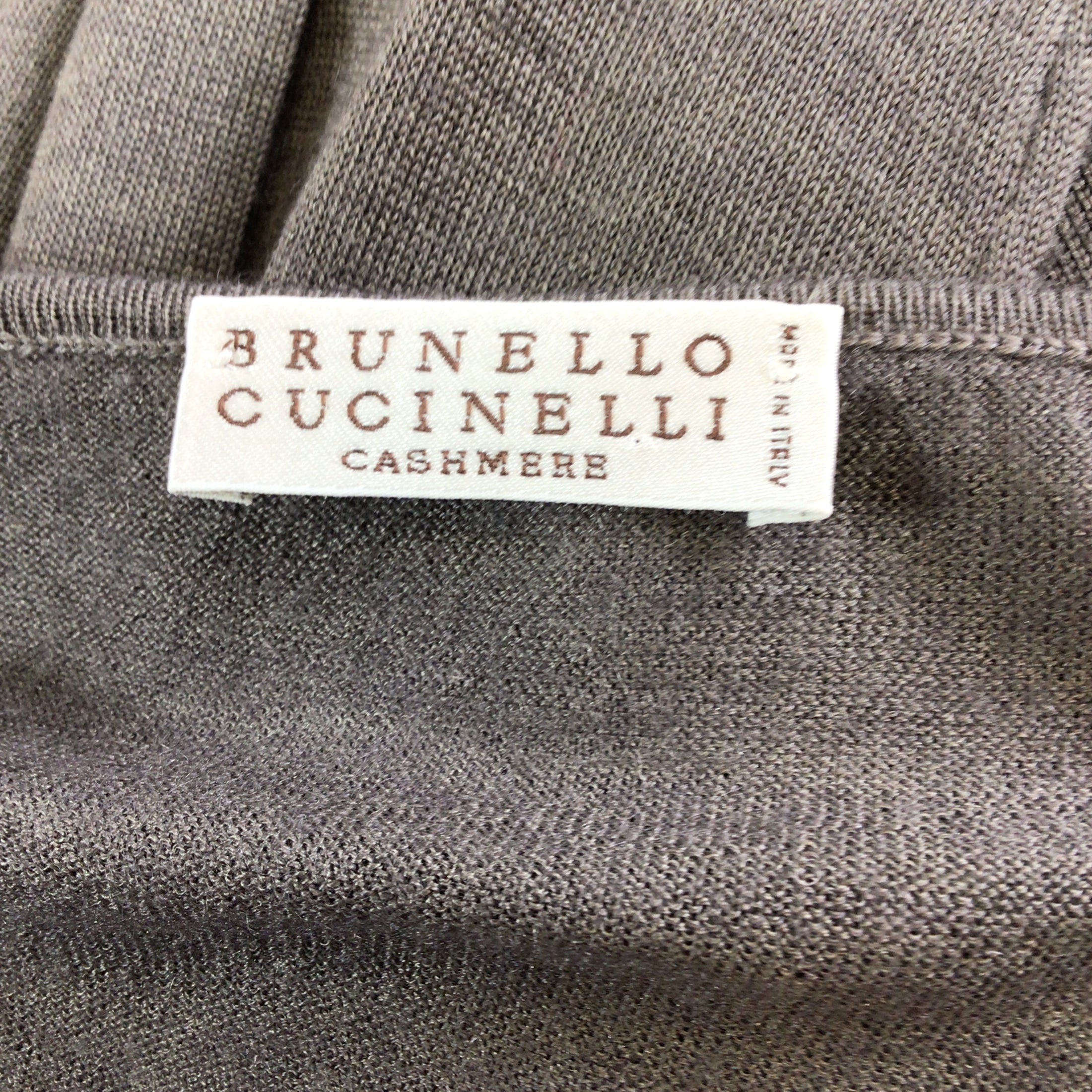 Brunello Cucinelli Taupe Long Sleeved Cashmere and Silk Knit Sweater