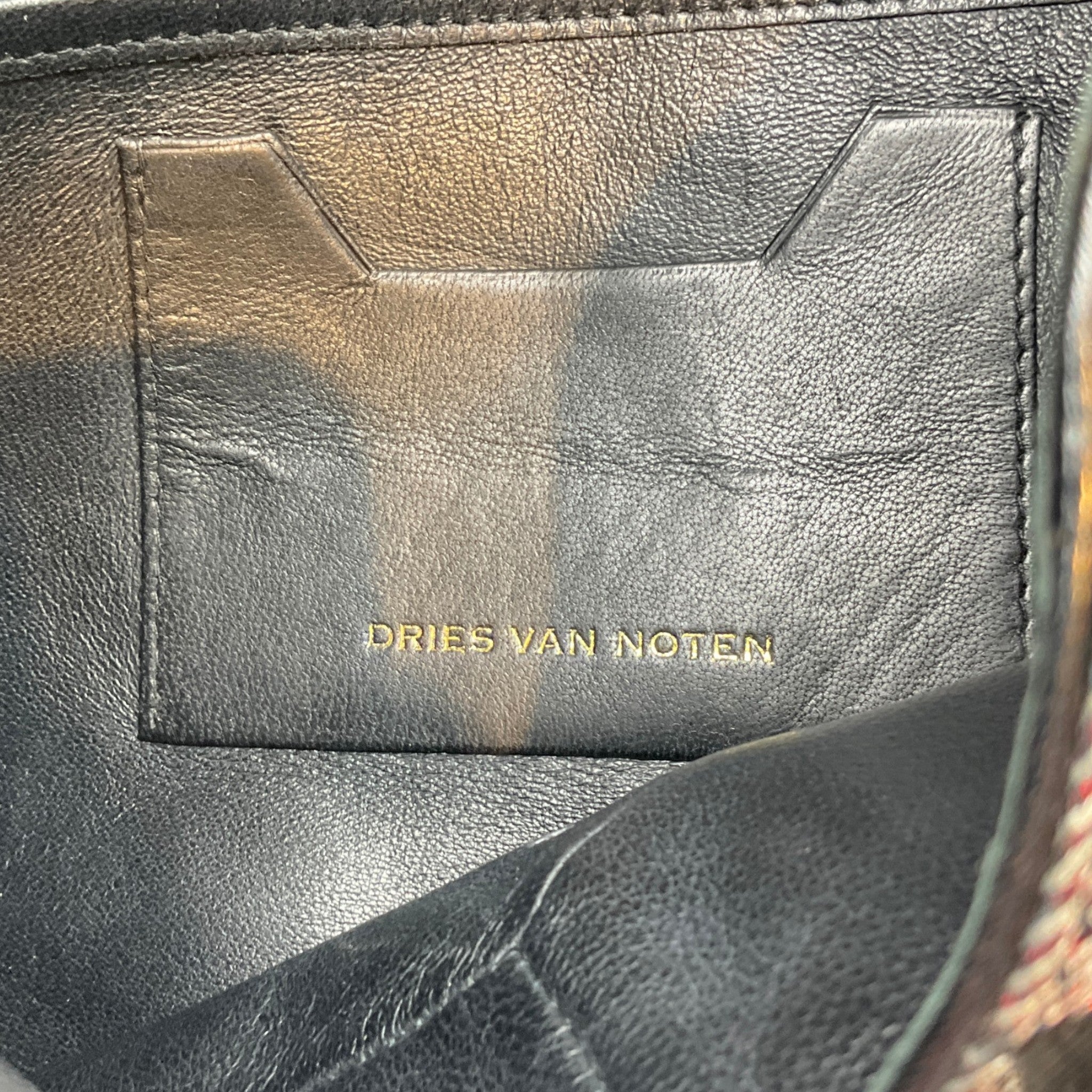 Dries Van Noten Black / Pink Leather Trimmed Jacquard Envelope Clutch
