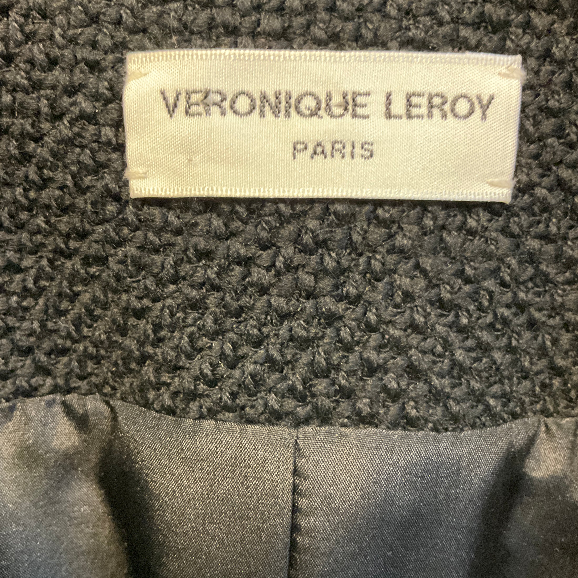 Veronique Leroy Black Fringed Wool Tweed Jacket