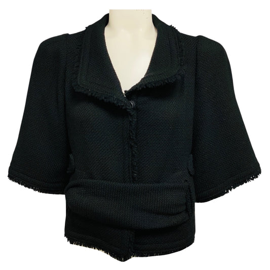 Veronique Leroy Black Fringed Wool Tweed Jacket