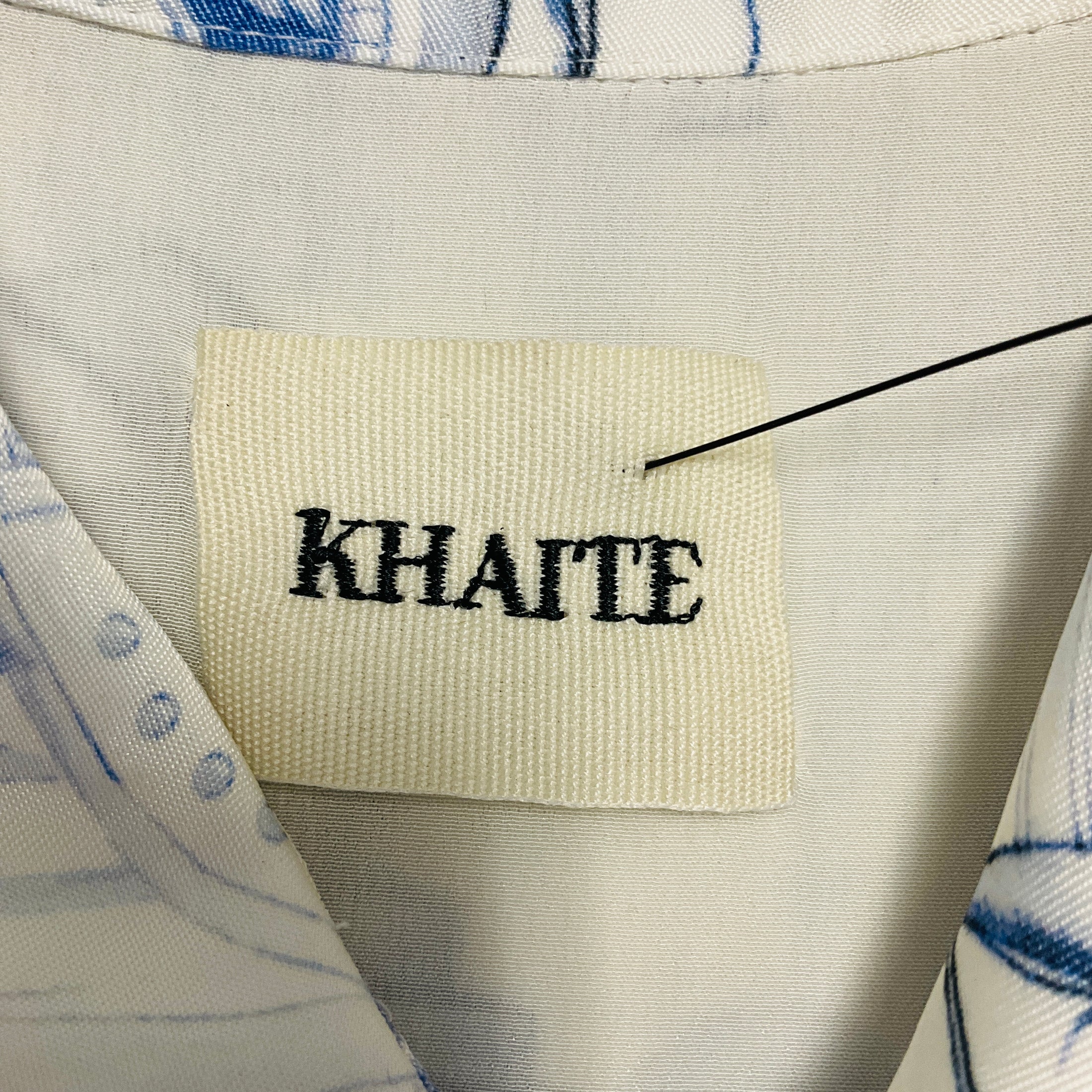 Khaite Cream / Blue Minta Graphic Print Button Front Satin Blouse