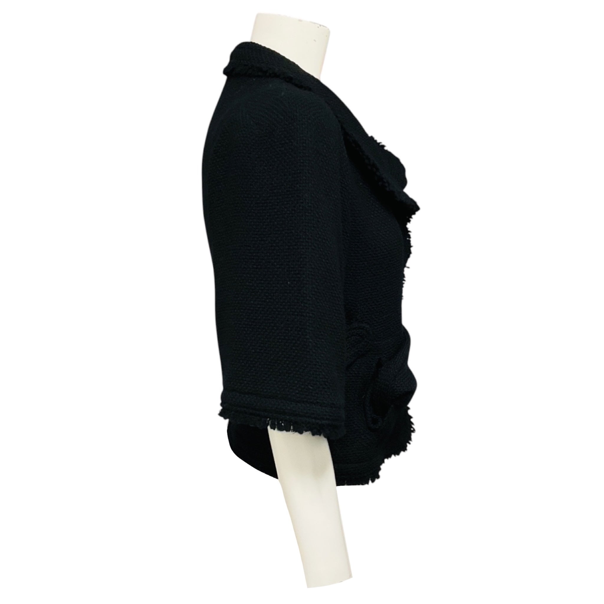 Veronique Leroy Black Fringed Wool Tweed Jacket