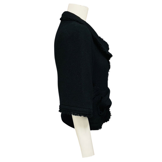 Veronique Leroy Black Fringed Wool Tweed Jacket