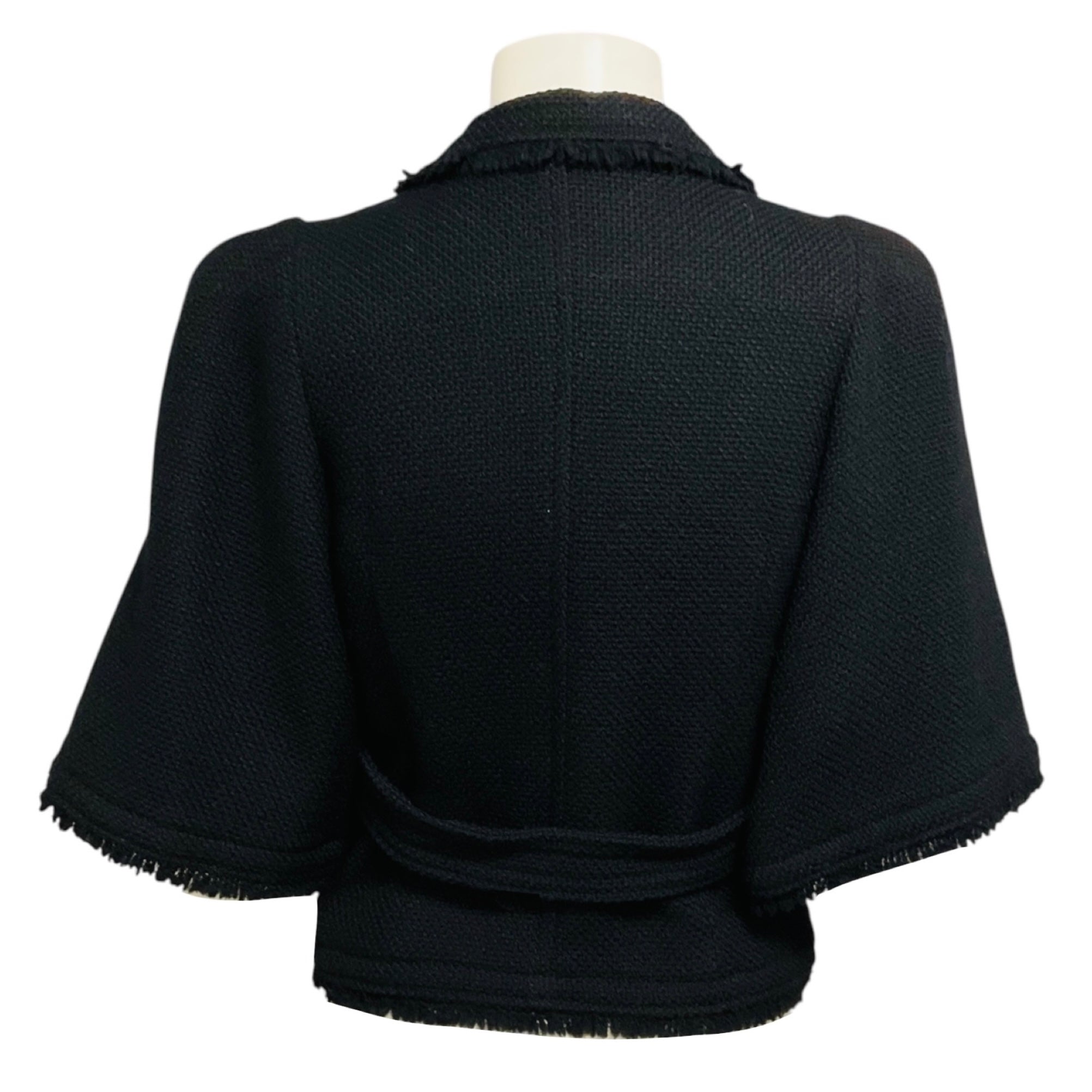 Veronique Leroy Black Fringed Wool Tweed Jacket