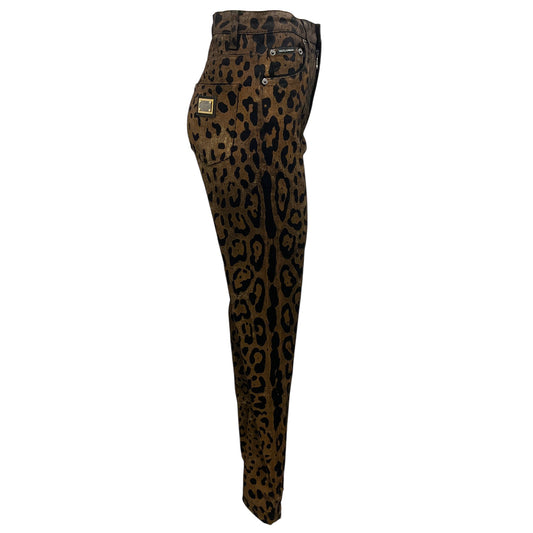 Dolce & Gabbana Brown / Black Leopard Print Skinny Denim Pants