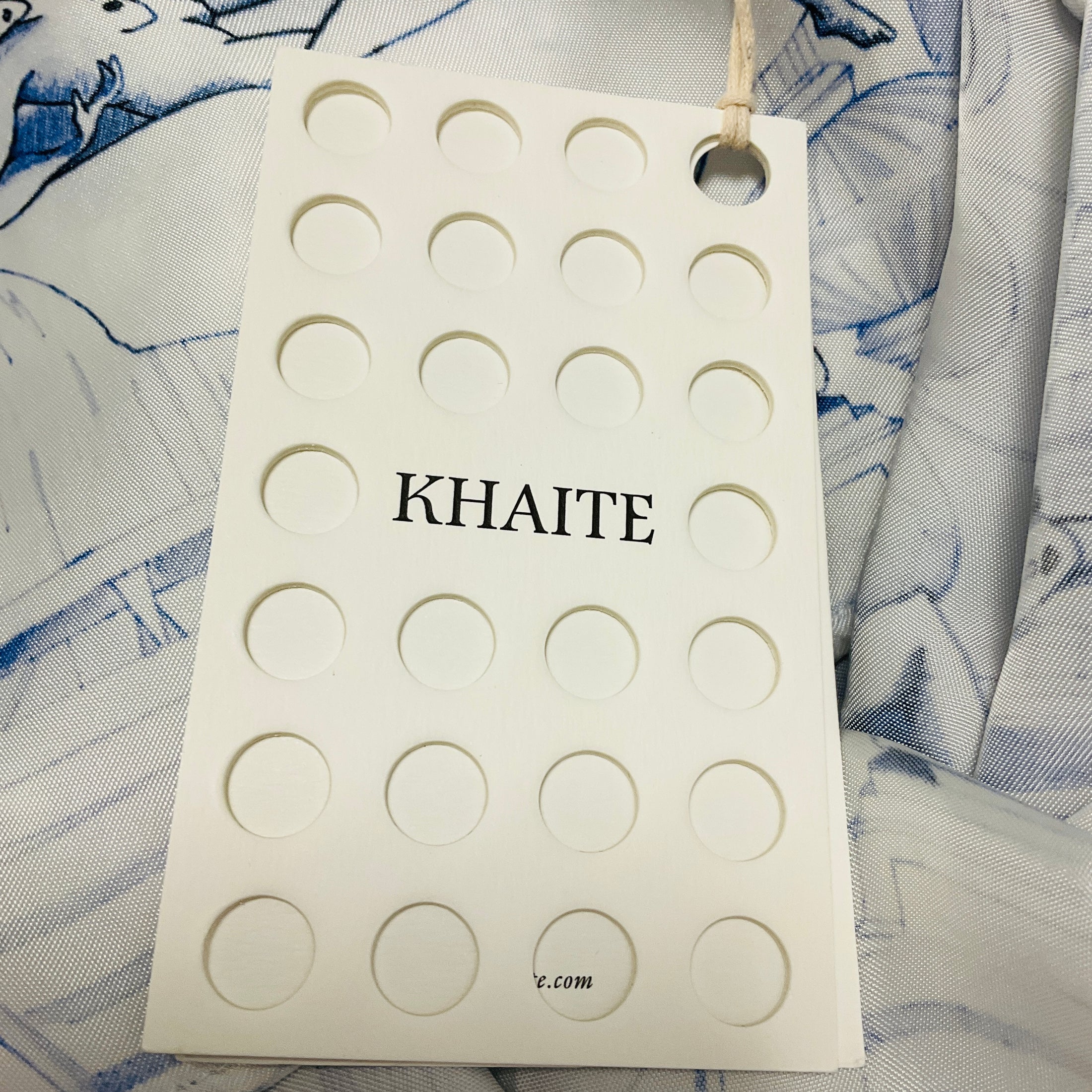 Khaite Cream / Blue Minta Graphic Print Button Front Satin Blouse