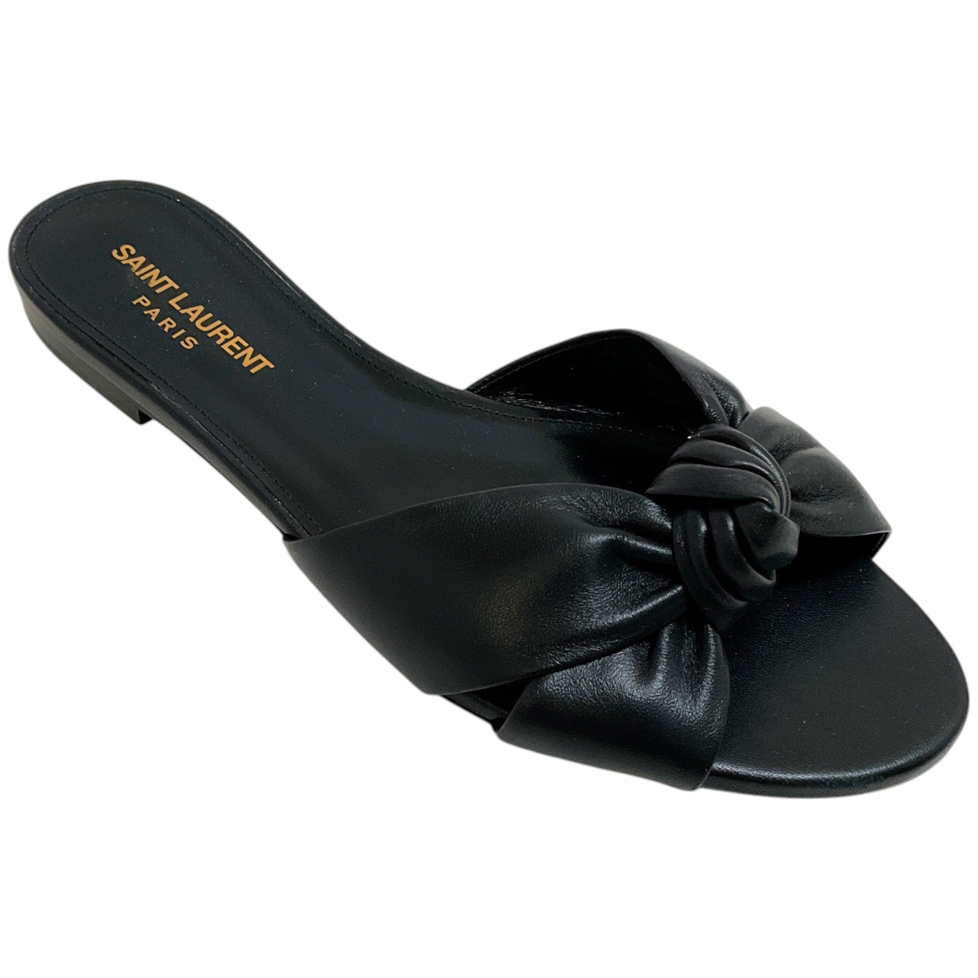 Saint Laurent Black Leather Bianca Slide Sandals
