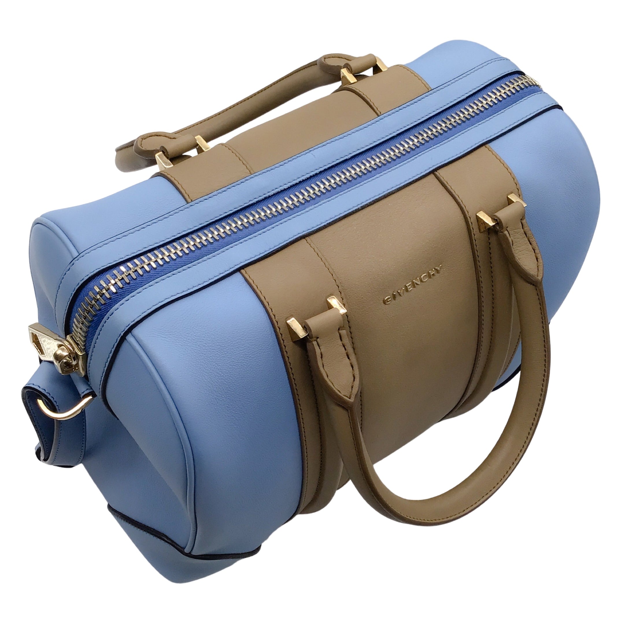 Givenchy Blue / Taupe Lucrezia Leather Double Top Handle Shoulder Bag
