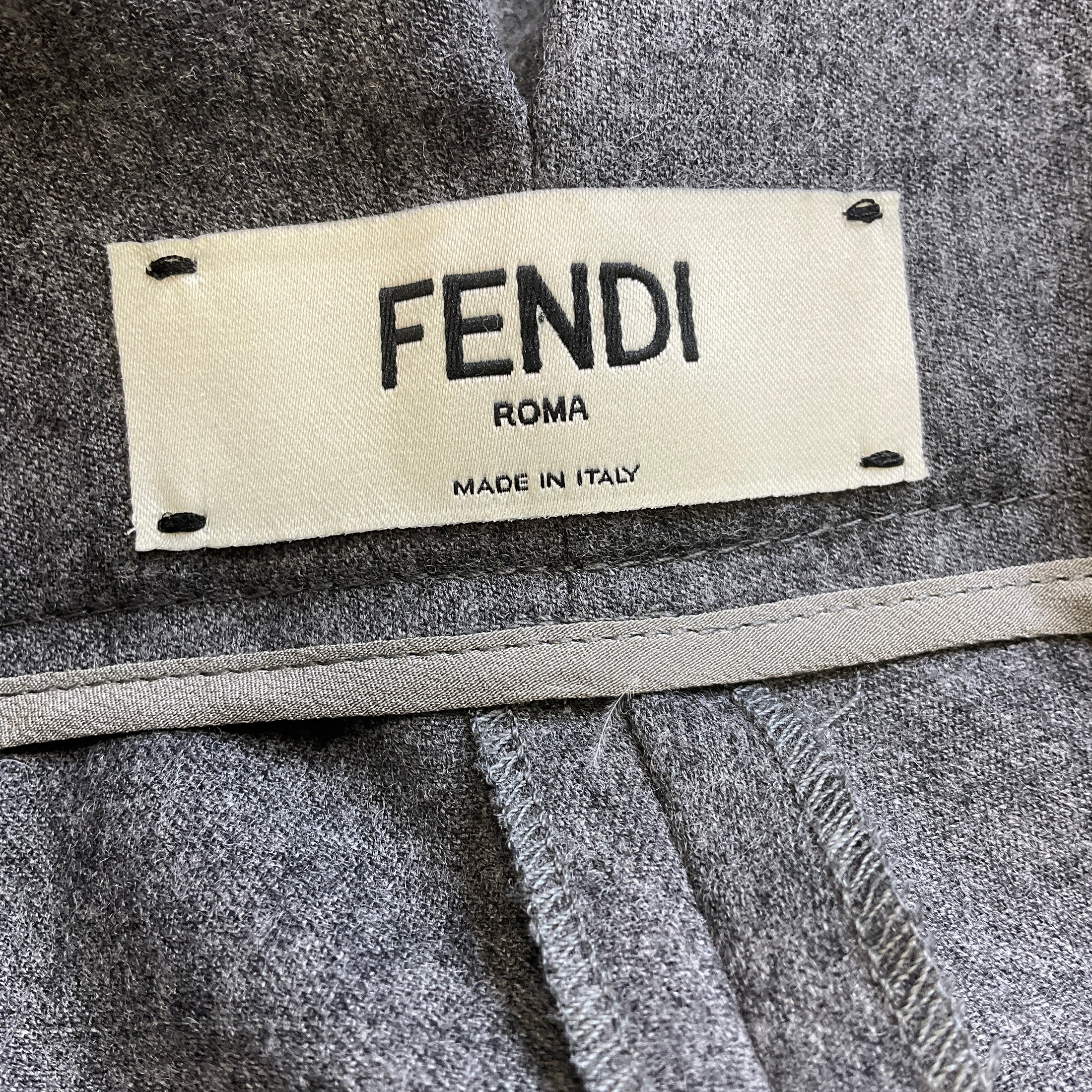 Fendi Grey Tailored Cropped Flared Wool Trousers