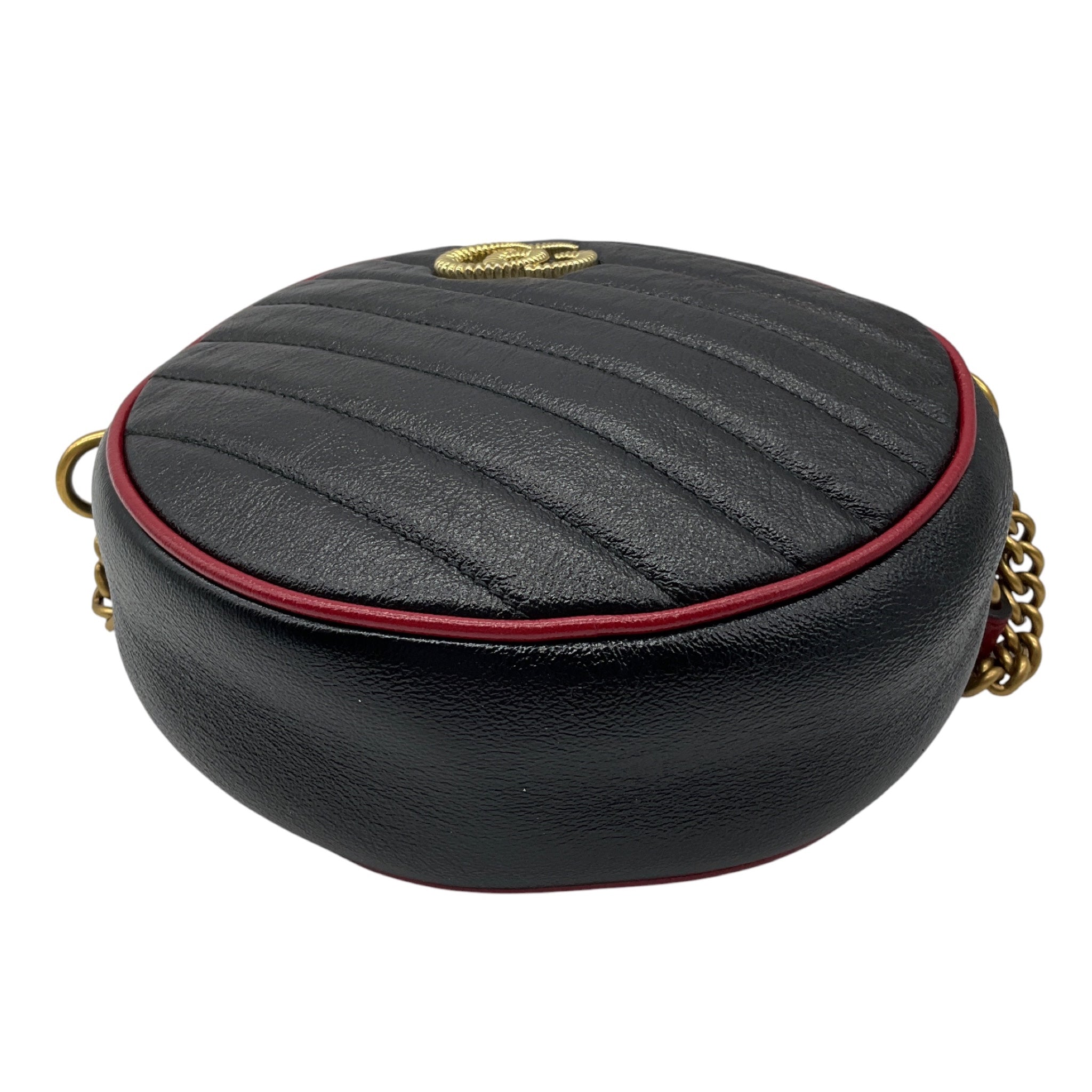Gucci Black / Red GG Marmont Mini Round Shoulder Bag