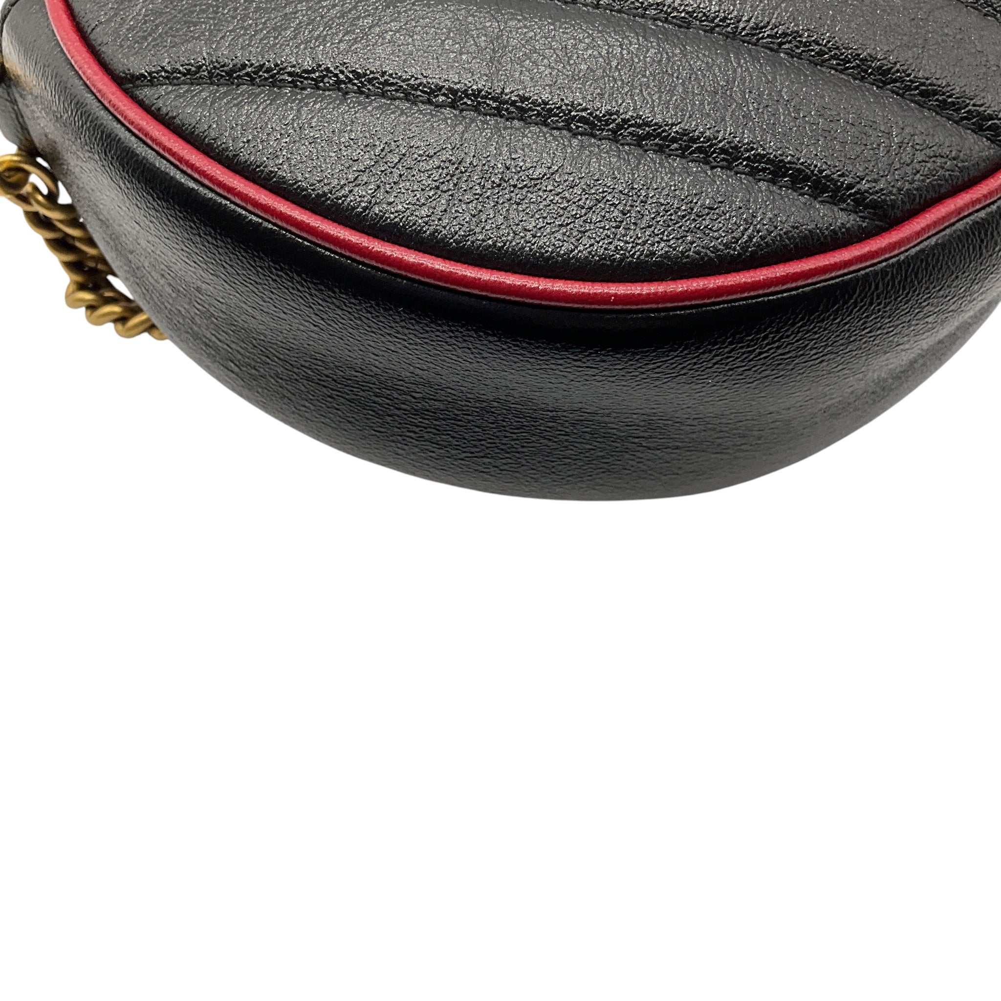 Gucci Black / Red GG Marmont Mini Round Shoulder Bag