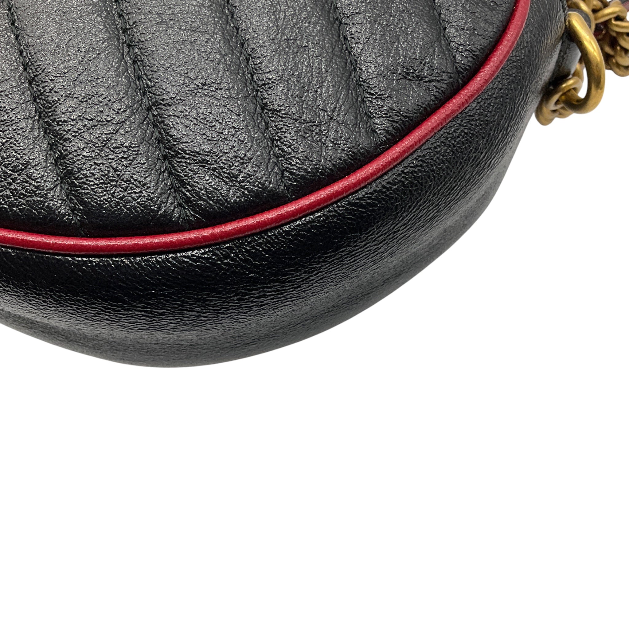 Gucci Black / Red GG Marmont Mini Round Shoulder Bag