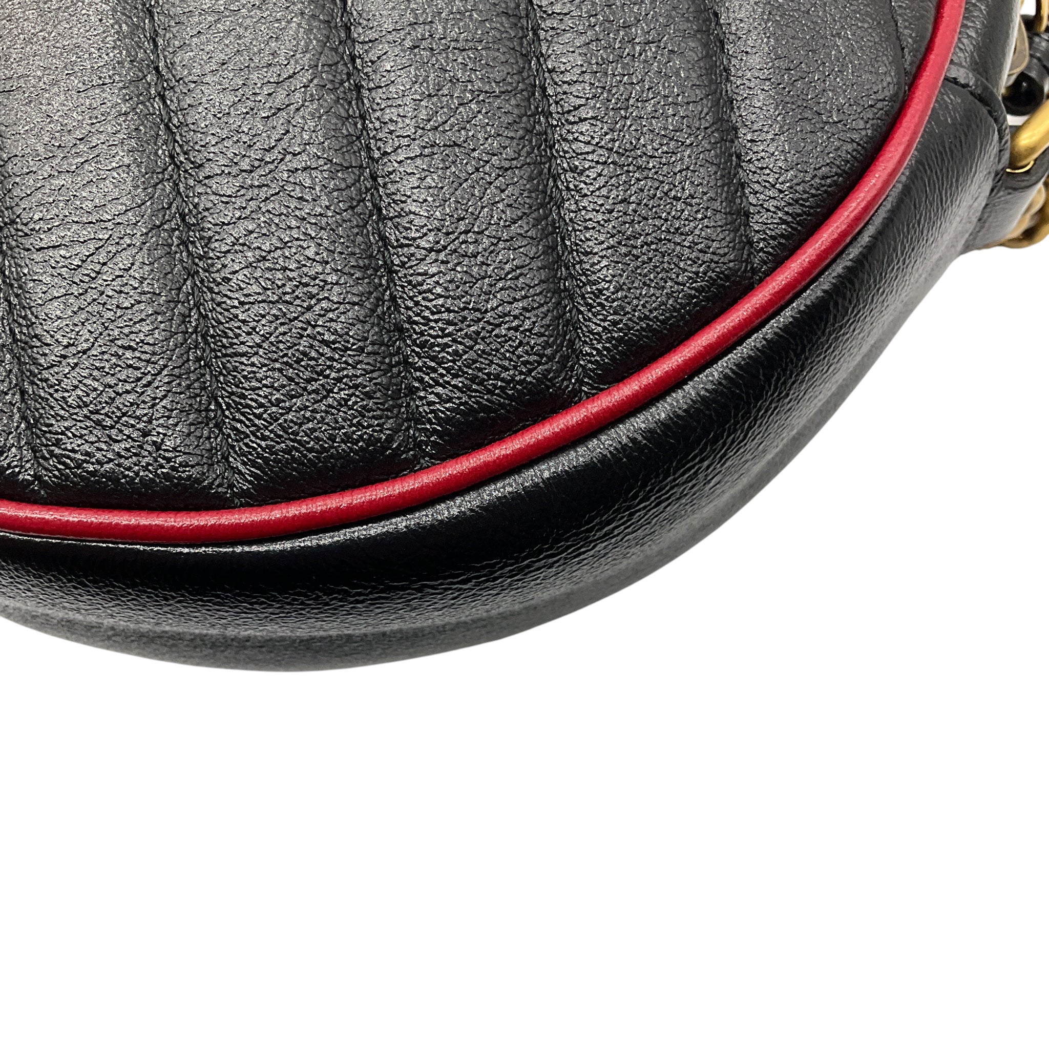 Gucci Black / Red GG Marmont Mini Round Shoulder Bag