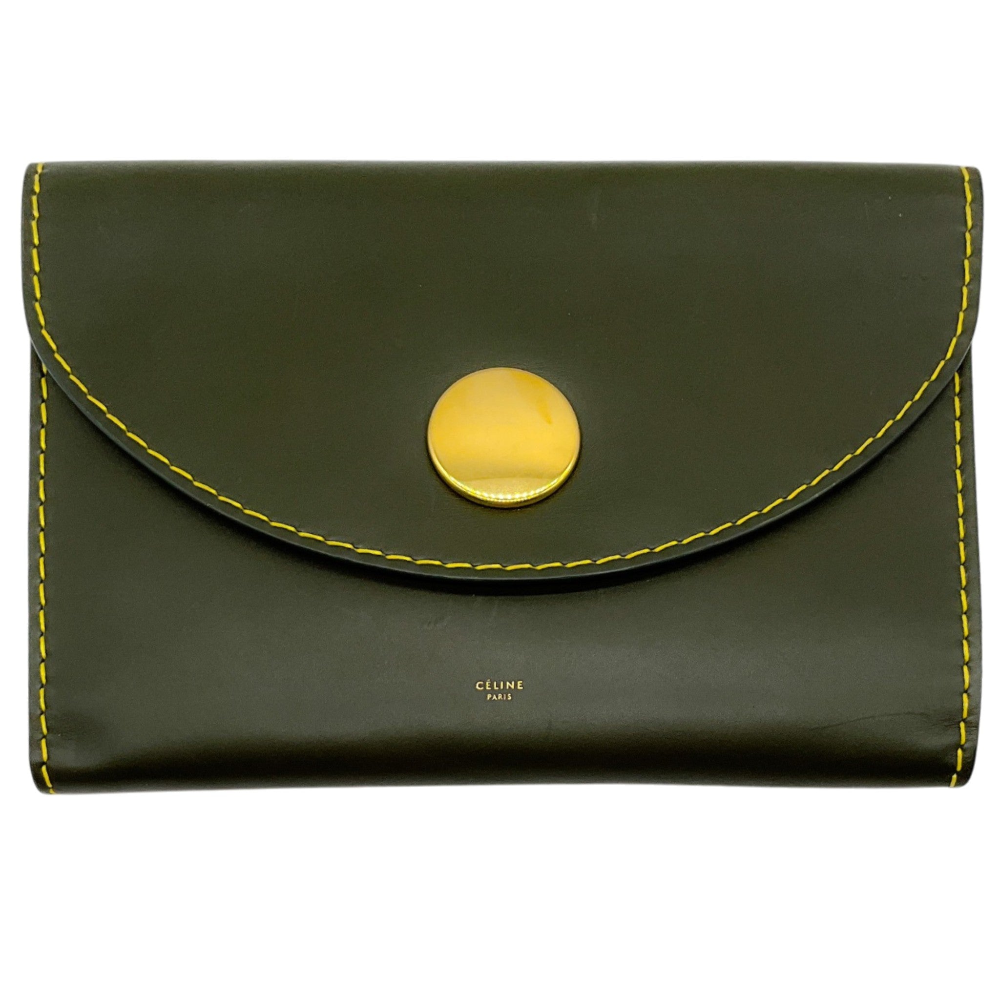 Celine Dark Green Leather Orb Clutch
