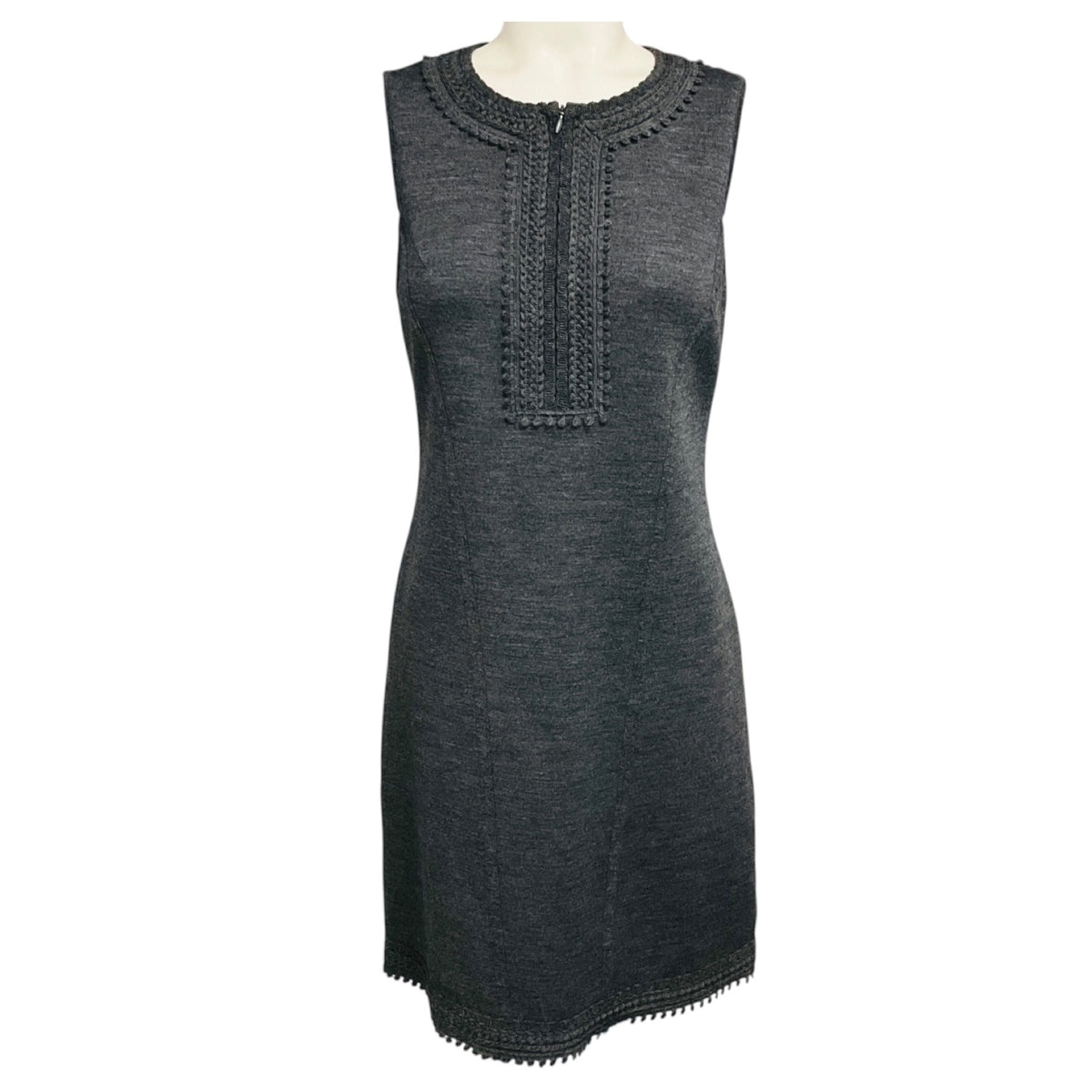 Andrew Gn Charcoal Grey Embroidered Sleeveless Wool Midi Dress