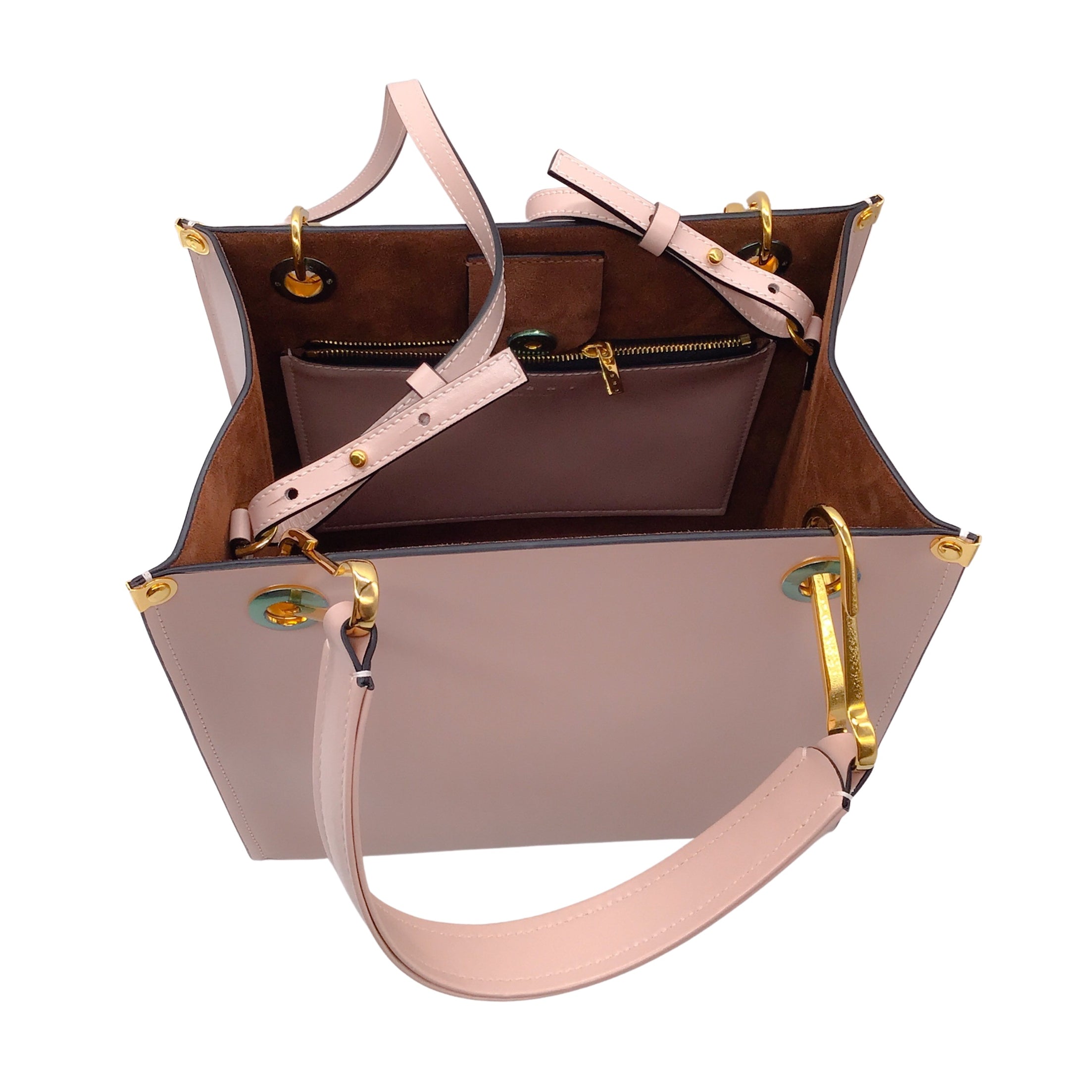 Marni Light Pink Gold Clip Leather Shoulder Bag