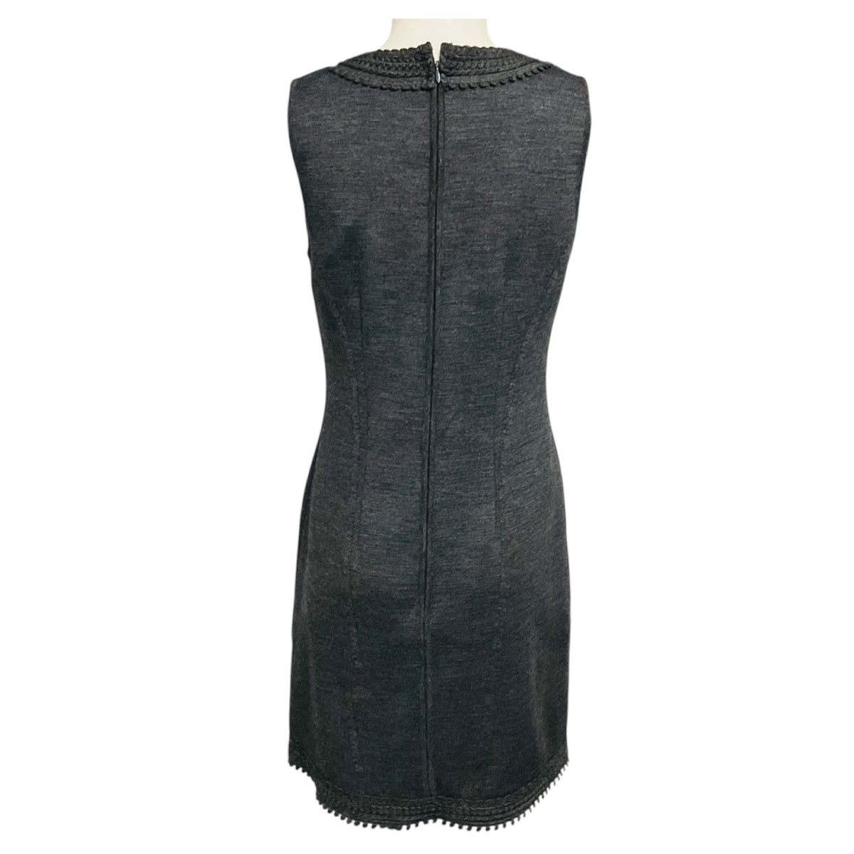 Andrew Gn Charcoal Grey Embroidered Sleeveless Wool Midi Dress