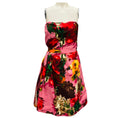 Load image into Gallery viewer, Oscar de la Renta Pink / Red Multi Bow Detail Floral Strapless Silk Cocktail Dress
