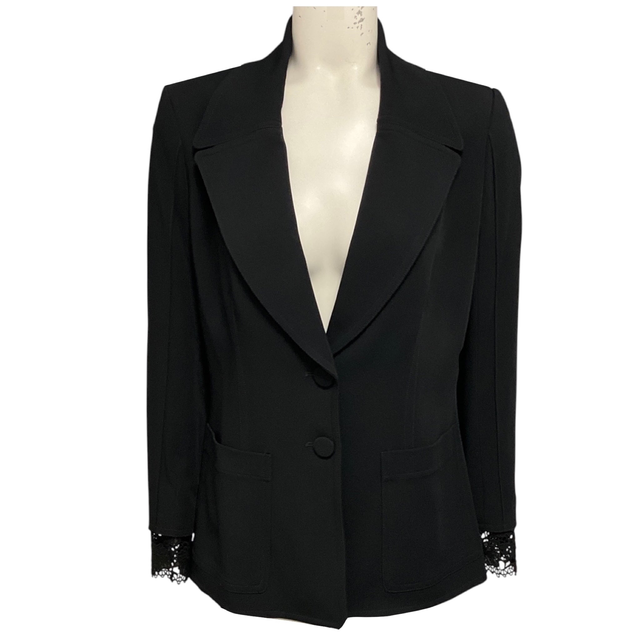 Yigal Azrouel Black Lace Trimmed Two Button Blazer
