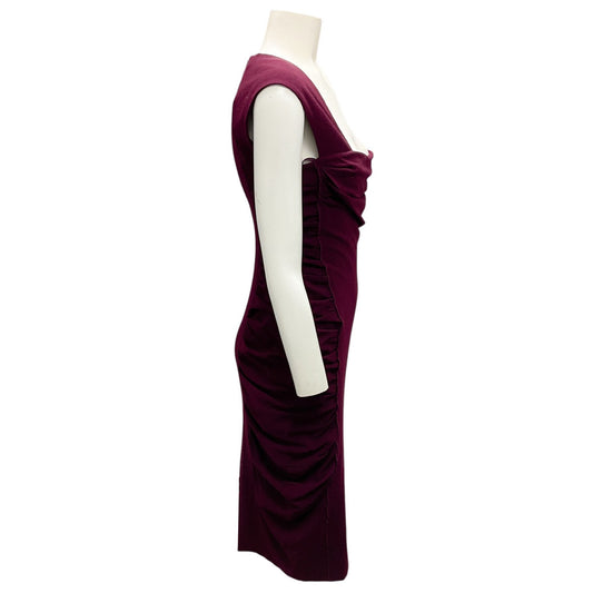 Donna Karan Plum Ruched Sleeveless Midi Dress