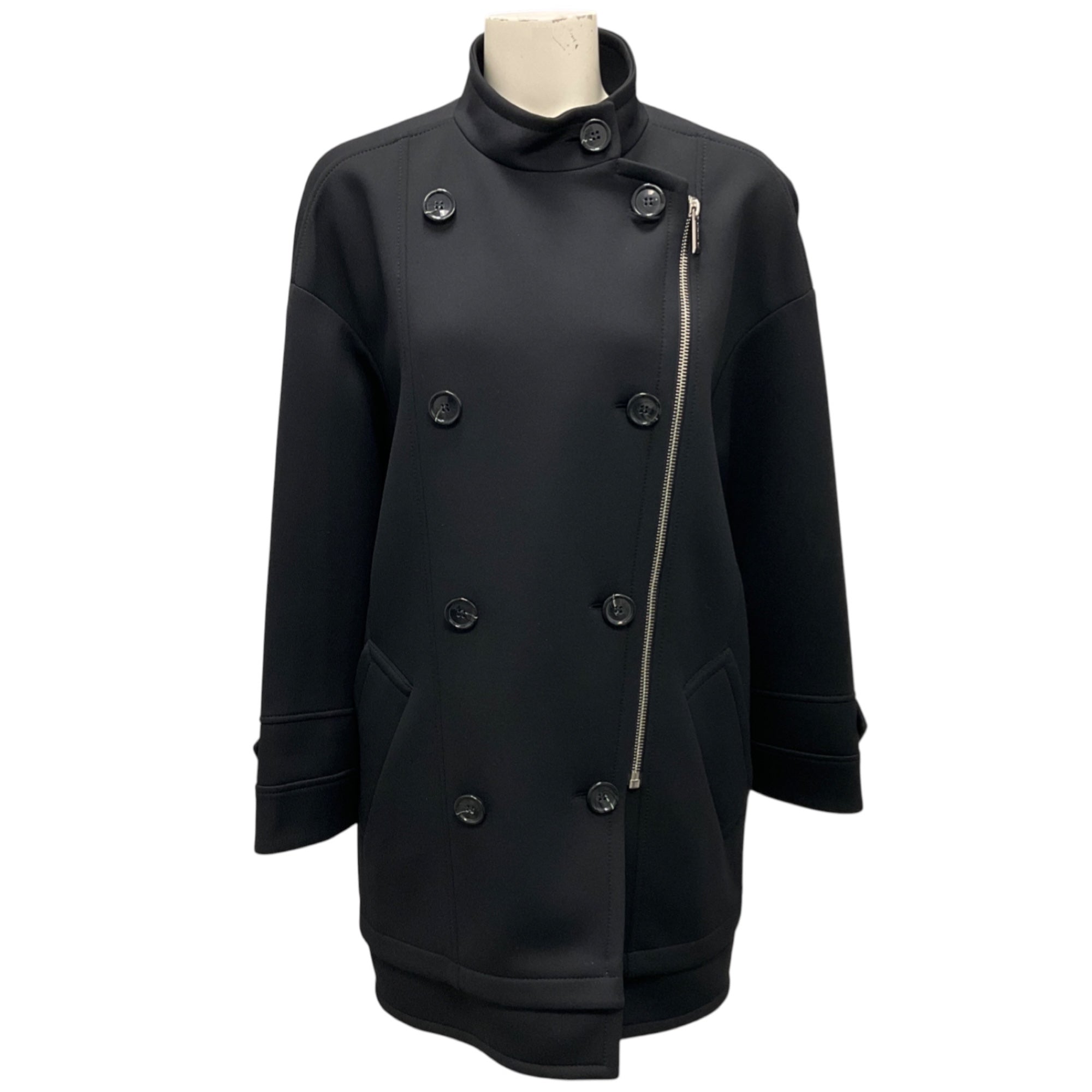 Barbara Bui Black Zipper Detail Double Breasted Nylon Coat