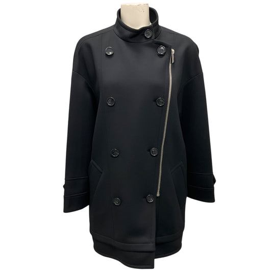Barbara Bui Black Zipper Detail Double Breasted Nylon Coat
