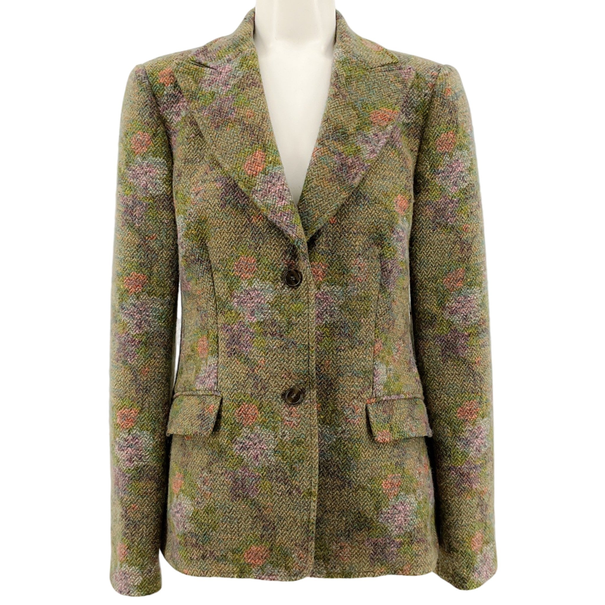 Etro Olive Floral Wool Tweed Jacket
