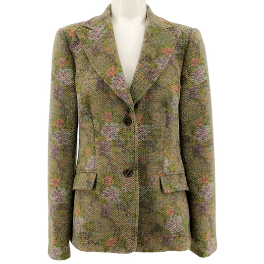 Etro Olive Floral Wool Tweed Jacket
