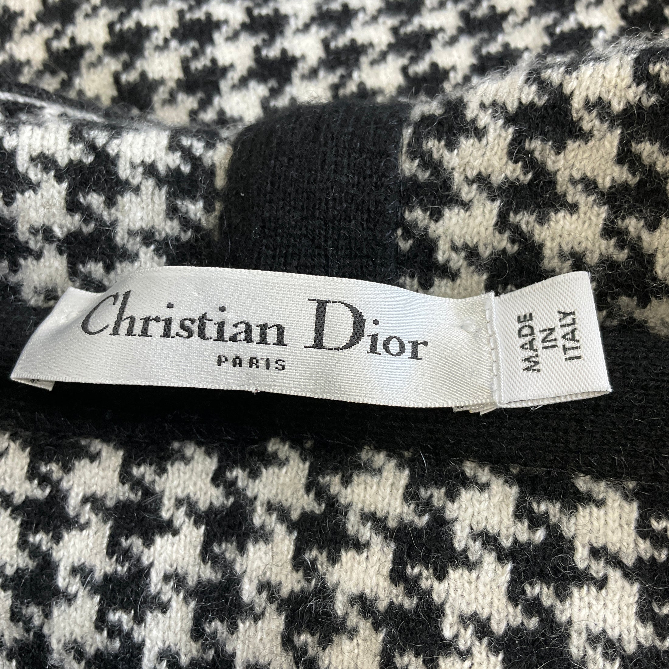 Christian Dior Black / White Hooded Cashmere Knit Houndstooth Sweater