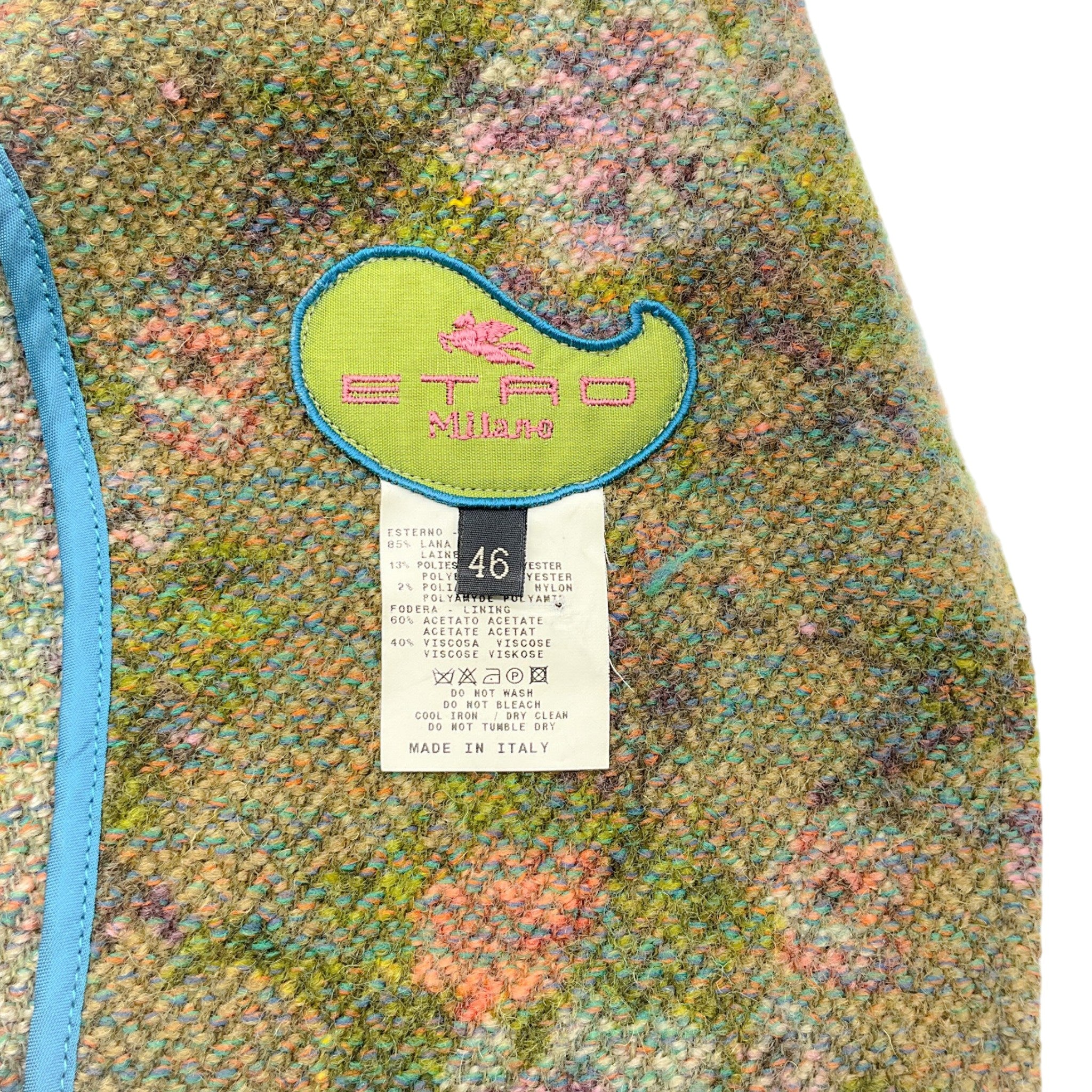 Etro Olive Floral Wool Tweed Jacket