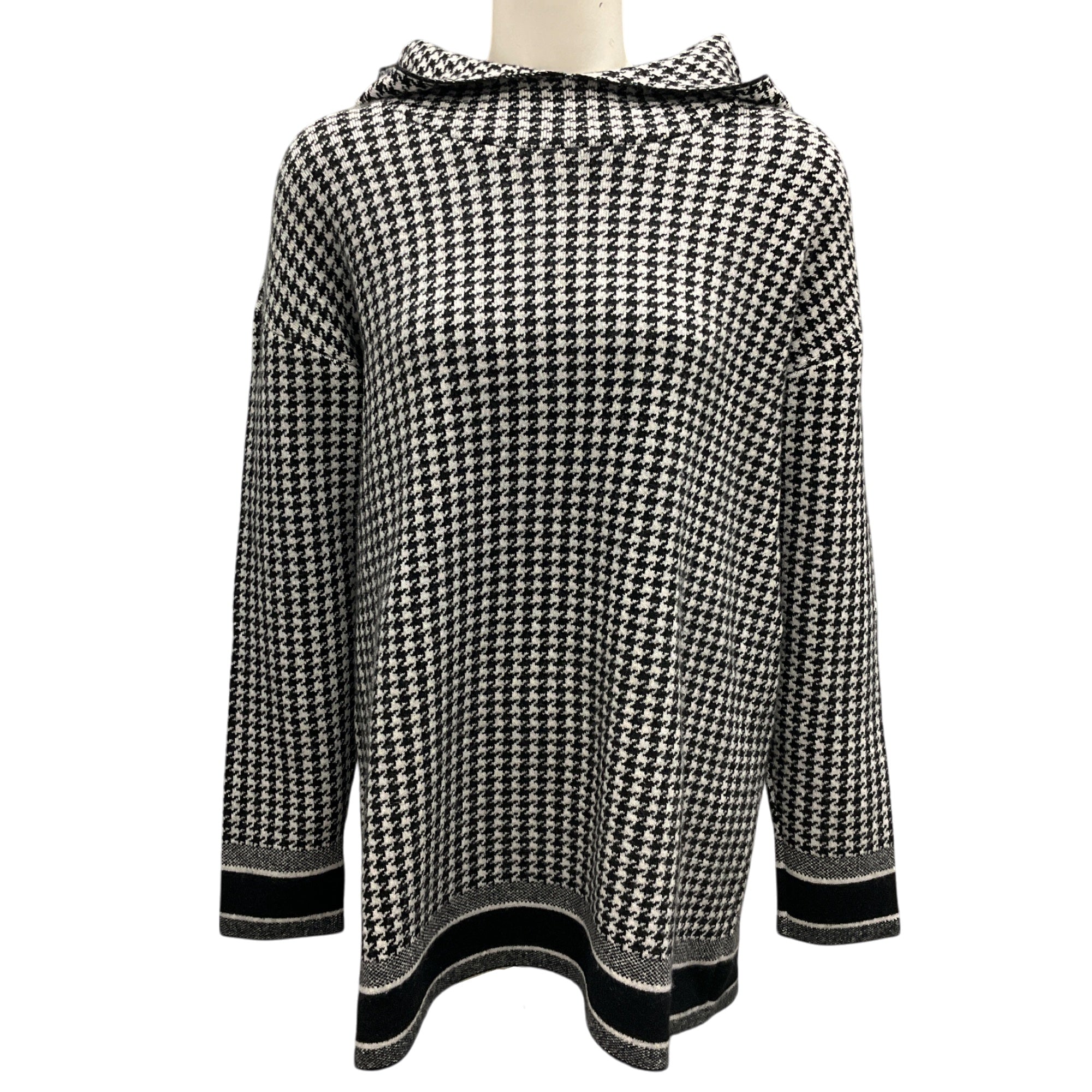 Christian Dior Black / White Hooded Cashmere Knit Houndstooth Sweater