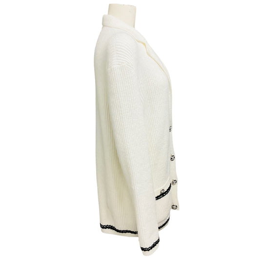 Chanel White / Black Coco Mark No. 5 Emblem Crest Button Front Knit Cardigan Sweater with CC Logo Buttons