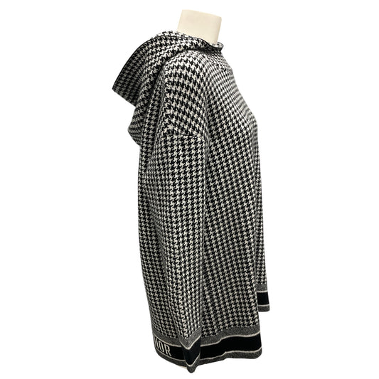 Christian Dior Black / White Hooded Cashmere Knit Houndstooth Sweater