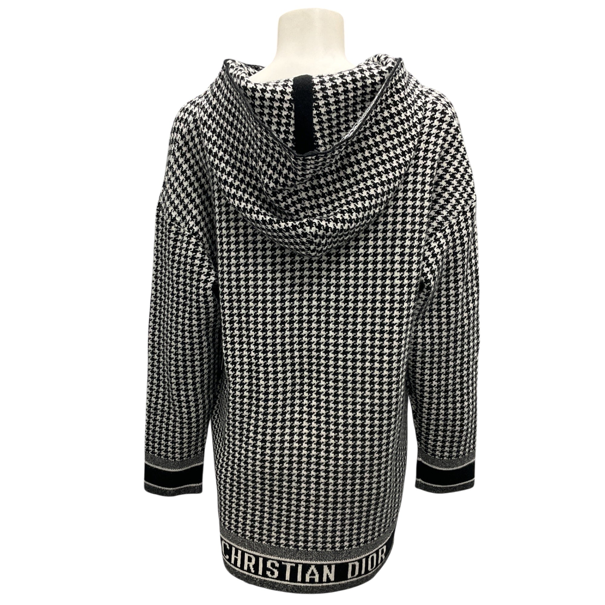 Christian Dior Black / White Hooded Cashmere Knit Houndstooth Sweater