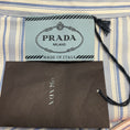 Load image into Gallery viewer, Prada Light Blue / White / Orange Ruffle Detail Striped Midi Shirt Dress with Belt
