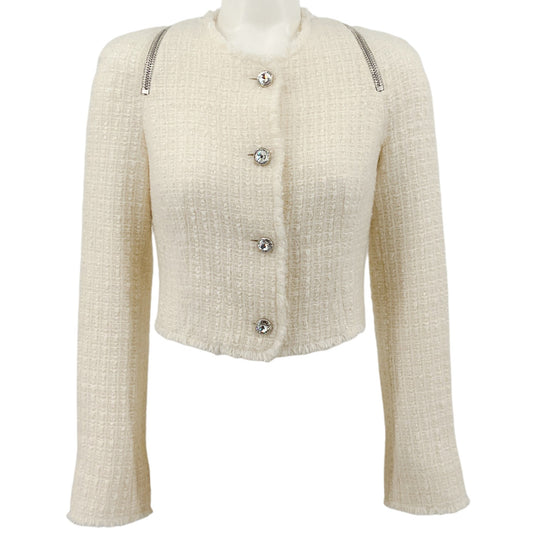 Alexander Wang Ivory Tweed Cropped Jacket with Zippers
