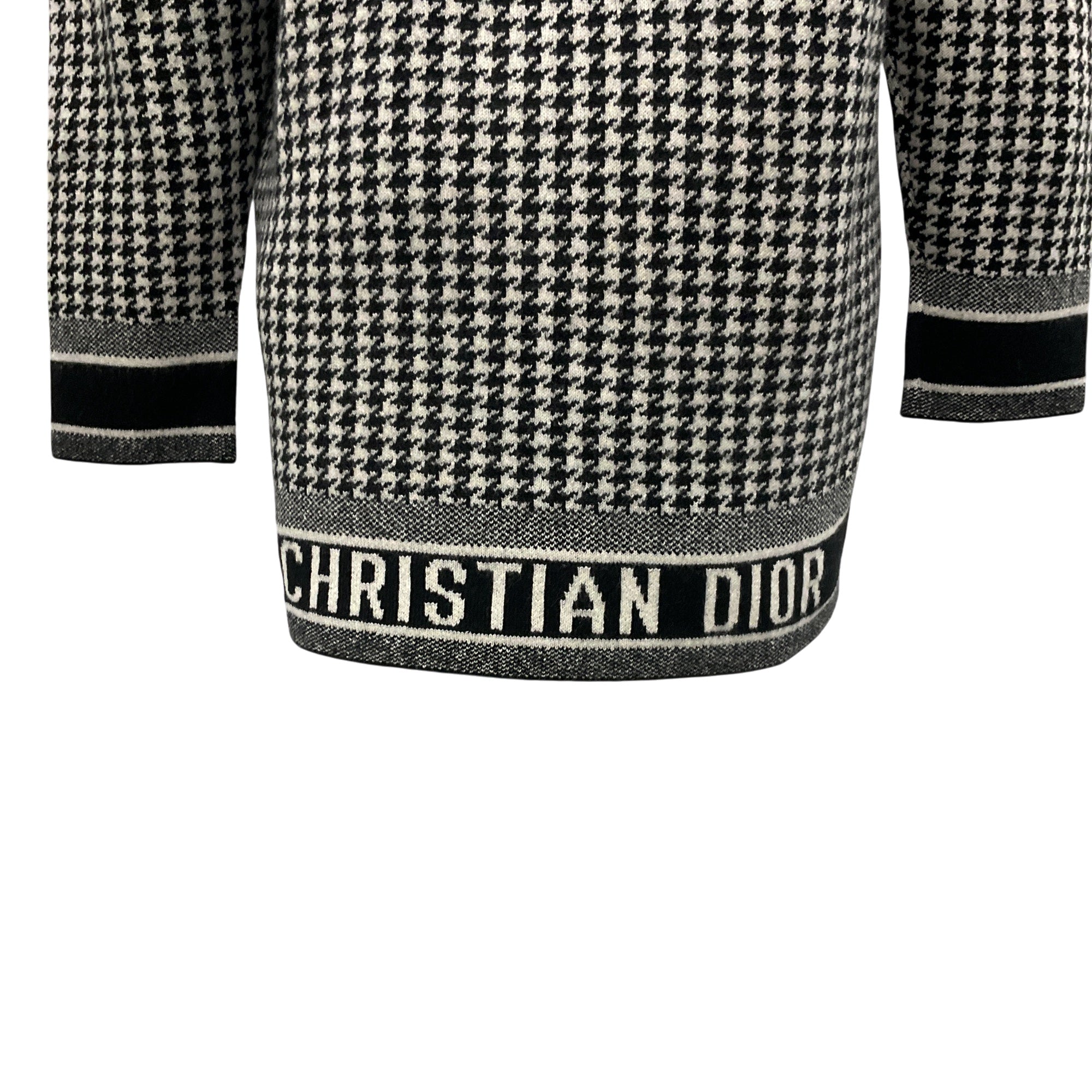 Christian Dior Black / White Hooded Cashmere Knit Houndstooth Sweater