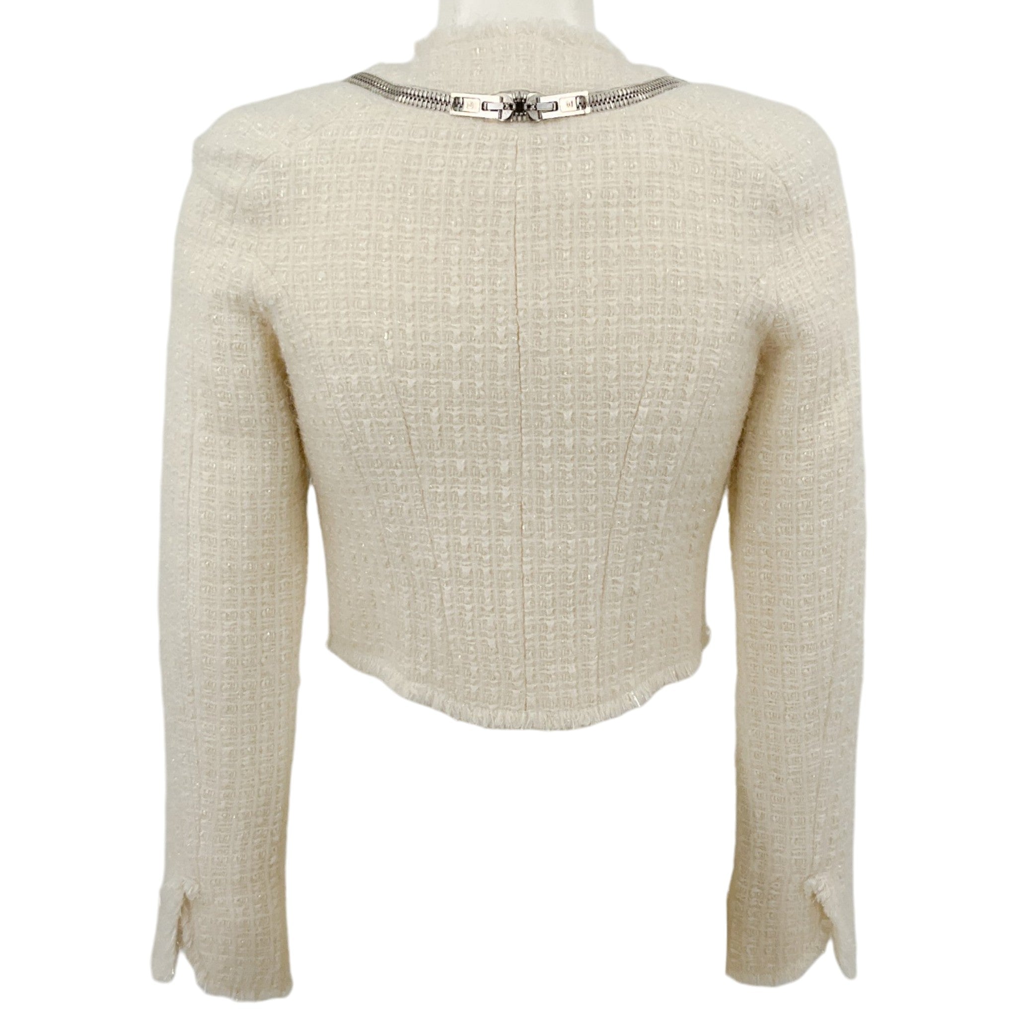 Alexander Wang Ivory Tweed Cropped Jacket with Zippers