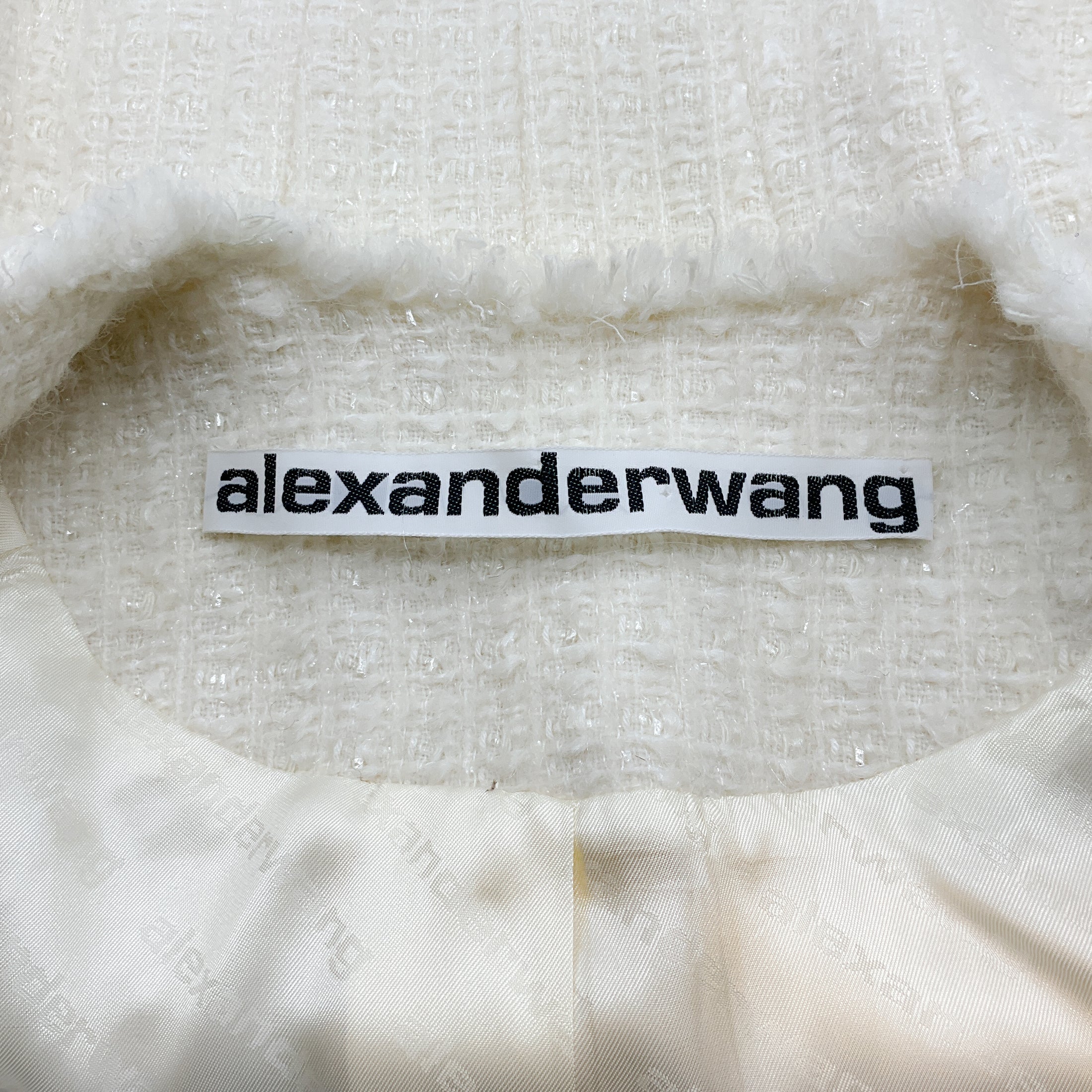 Alexander Wang Ivory Tweed Cropped Jacket with Zippers