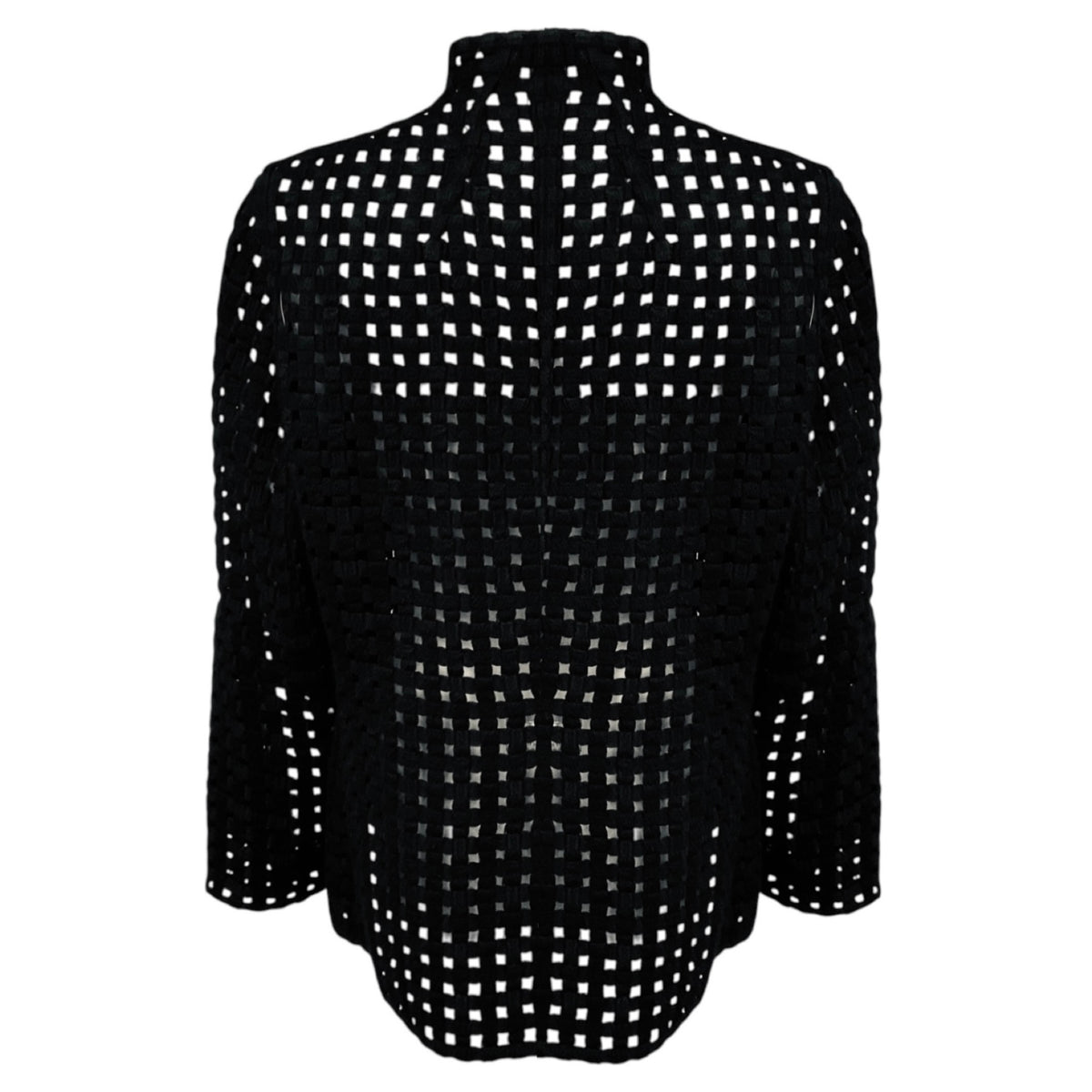 Akris Black Embroidered Wool Lattice Zip Front Jacket